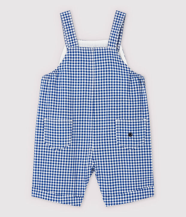Salopette courte en cha&icirc;ne et trame b&eacute;b&eacute; gar&ccedil;on bleu/blanc