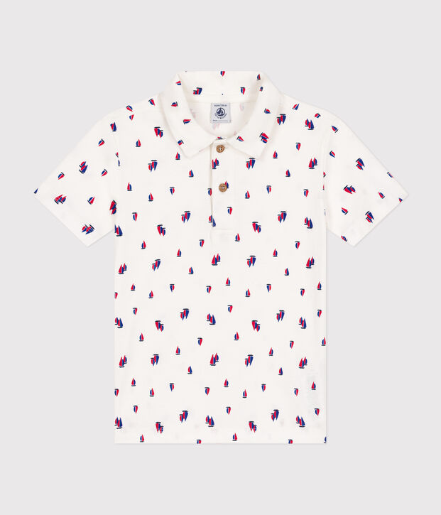 Katoenen polo met korte mouwen voor jongens wit/multicouleur