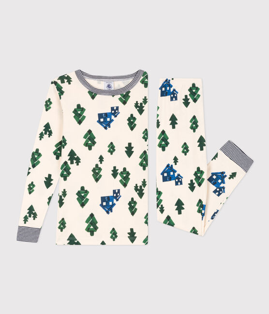 Pyjama ajusté en coton enfant vert AVALANCHE/blanc MEDIEVAL/ MULTICO