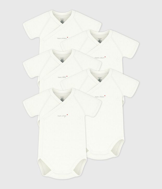 Lot de bodies crois&eacute;s manches courtes en coton unis b&eacute;b&eacute; multicouleur