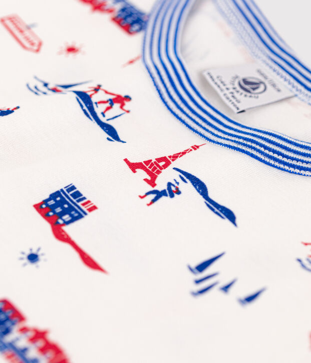 Korte katoenen jongenspyjama met Parijs-print wit/multicouleur