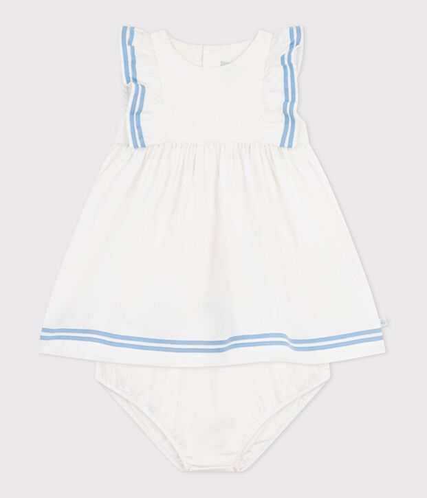 Robe b&eacute;b&eacute; en coton sans manches unie et son bloomer blanc