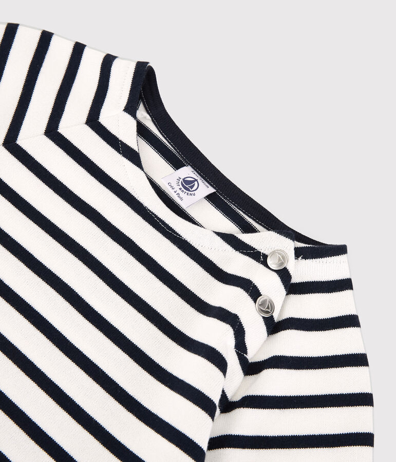 Meisjesjurk met korte mouwen in katoen wit MARSHMALLOW/blauw SMOKING