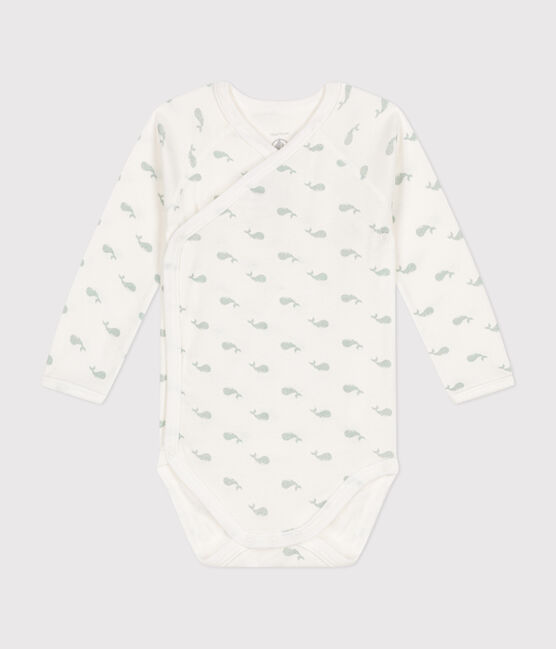 Katoenen overslagbody met lange mouwen voor baby's wit MARSHMALLOW/ HERBIER