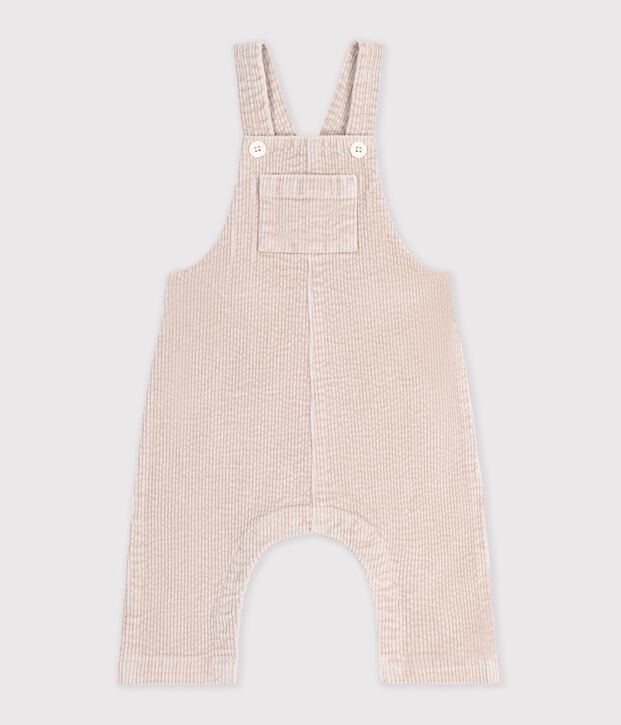 Effen salopette met lange pijpen van fluweel voor baby's ecru