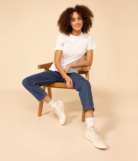 L'ICONIQUE, T-shirt voor dames met cocottesteek in katoen wit ECUME