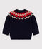 Gebreide jacquard trui in wol en katoen voor baby's blauw SMOKING/wit MULTICO