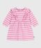 Gestreepte katoenen babyjurkje met lange mouw roze BOUDOIR/ MILK