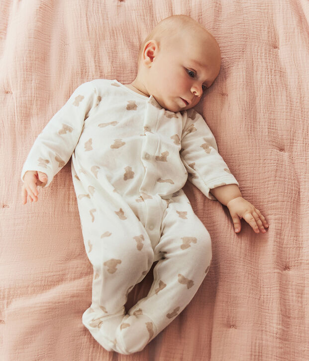 Babypyjama in tubic met print wit/BRUN