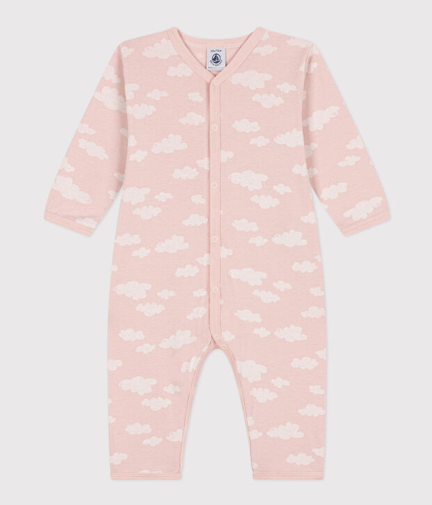 Katoenen babypyjama zonder voetjes met print roze/wit