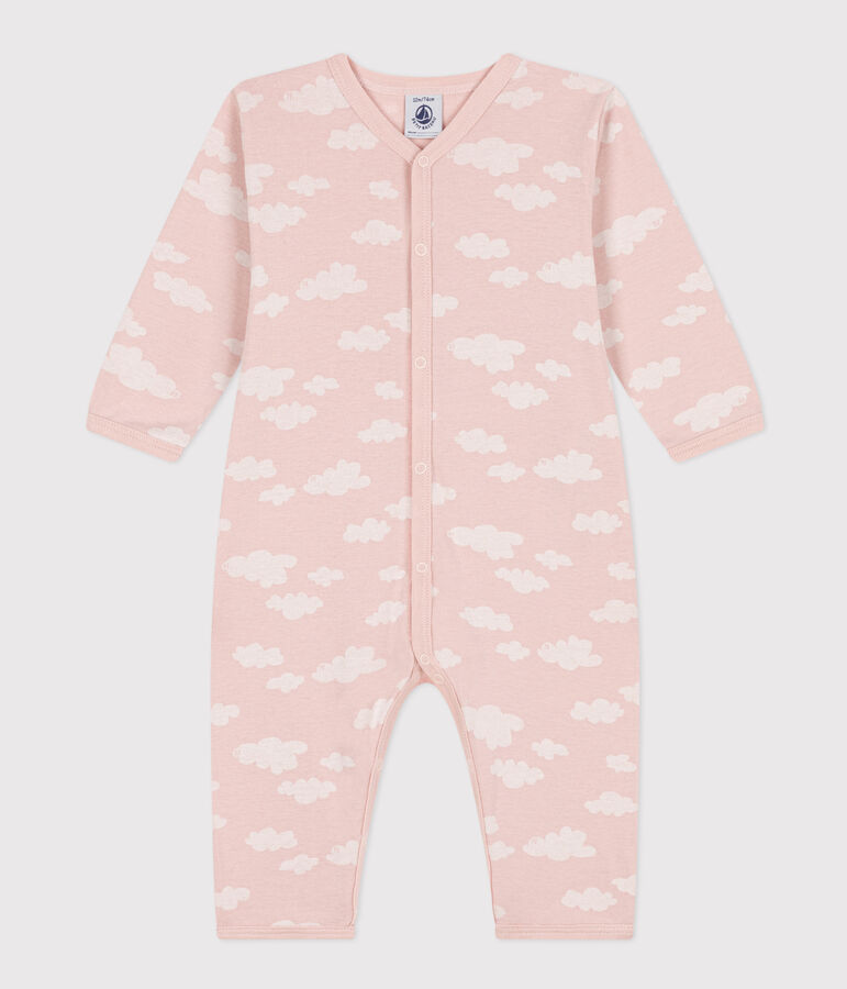 Katoenen babypyjama zonder voetjes met print roze/wit