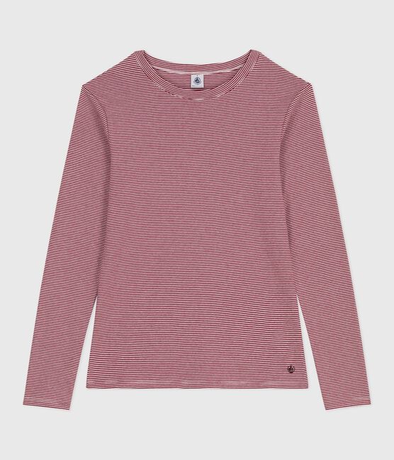 Katoenen dames-T-shirt met lange mouwen - L'Iconique rood AMARANTE/ MARSHMALLOW