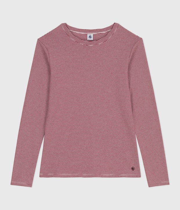 Tee-shirt femme l'iconique en coton manches longues rouge/blanc