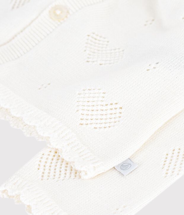 Cardigan b&eacute;b&eacute; en coton &agrave; motifs c&oelig;urs blanc