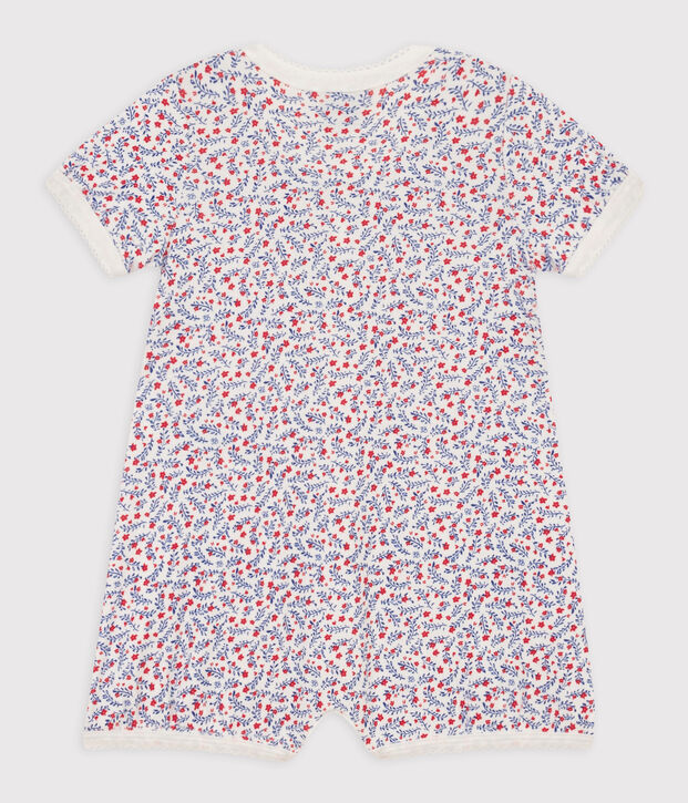 Combinaison courte fleurs en coton b&eacute;b&eacute; blanc/multicouleur