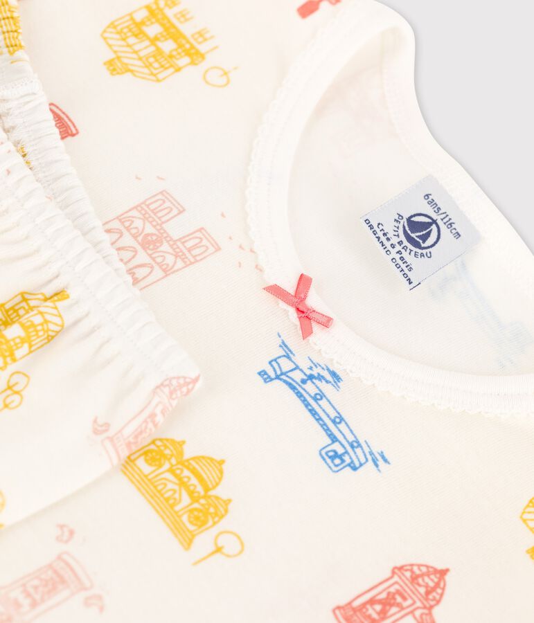 Korte meisjespyjama in katoen wit MARSHMALLOW/wit MULTICO