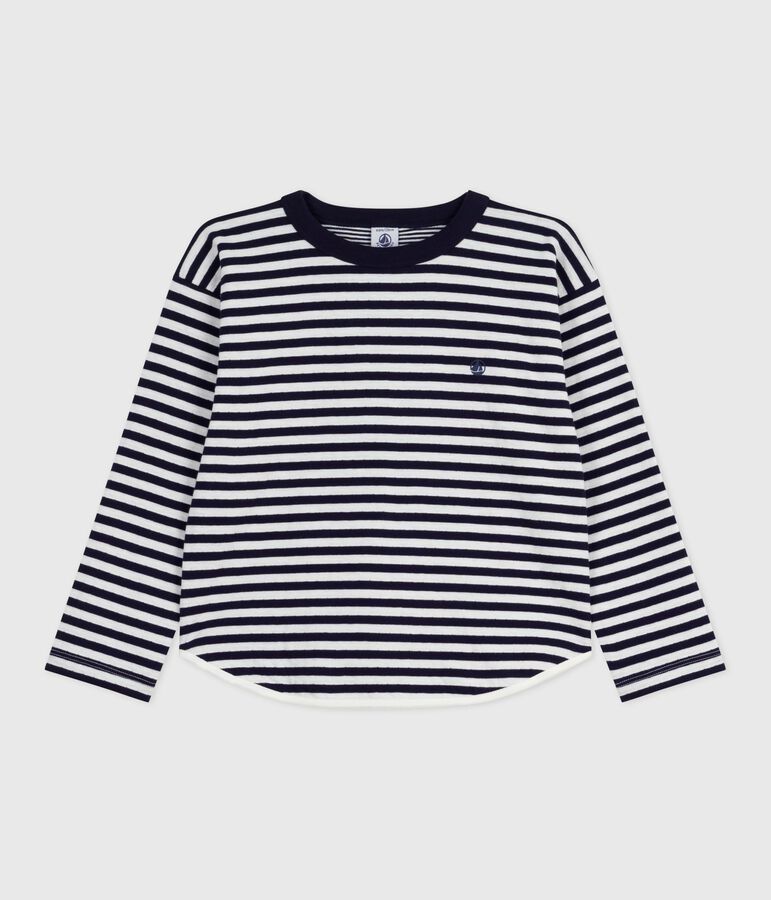 Tee-shirt enfant manches longues en coton ray&eacute; bleu SOIR/ MILK