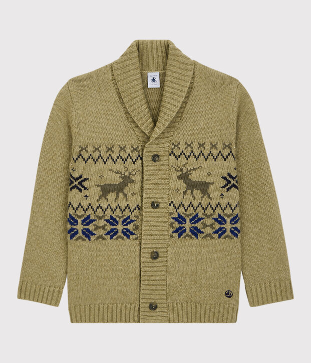 Cardigan laine et coton enfant gar&ccedil;on beige/multicouleur