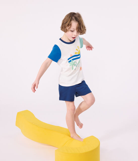 Pyjama short enfant en coton blanc MARSHMALLOW/blanc MULTICO
