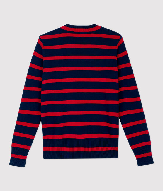 Dames marine pull van katoen blauw SMOKING/rood TERKUIT