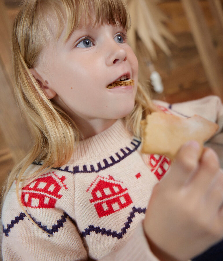 Jersey van wol en katoen voor jongens en meisjes beige MONTELIMAR/wit MULTICO