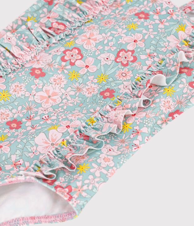 Eendelig babyzwempakje met ruches en bloemenprint blauw/multicouleur