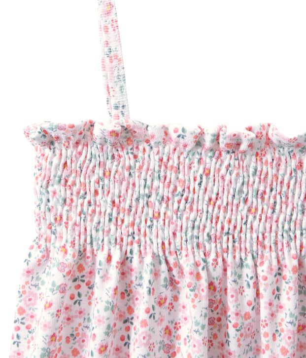 Meisjesnachthemdje met smokwerk en dessin wit/multicouleur