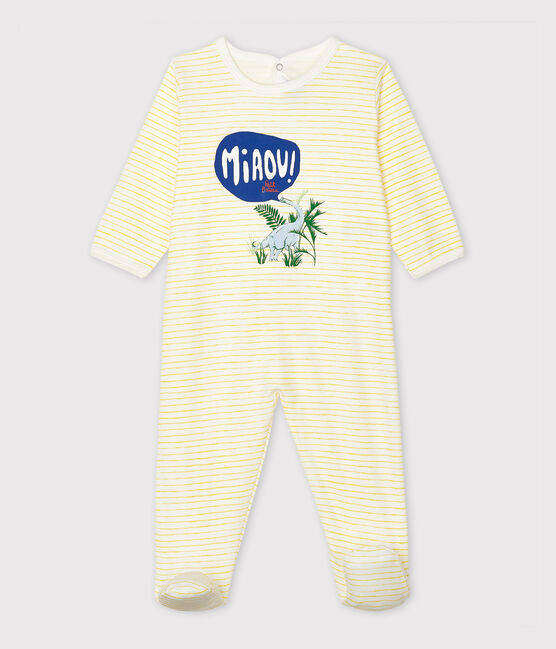 Babypyjama van ribstof wit MARSHMALLOW/geel SHINE