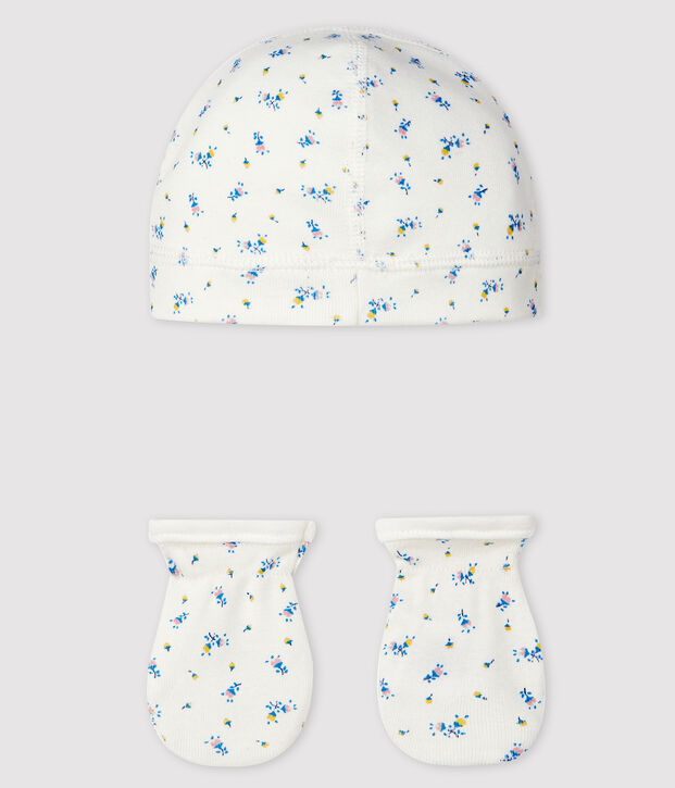 Lot bonnet naissance et moufles b&eacute;b&eacute; en coton biologique multicouleur
