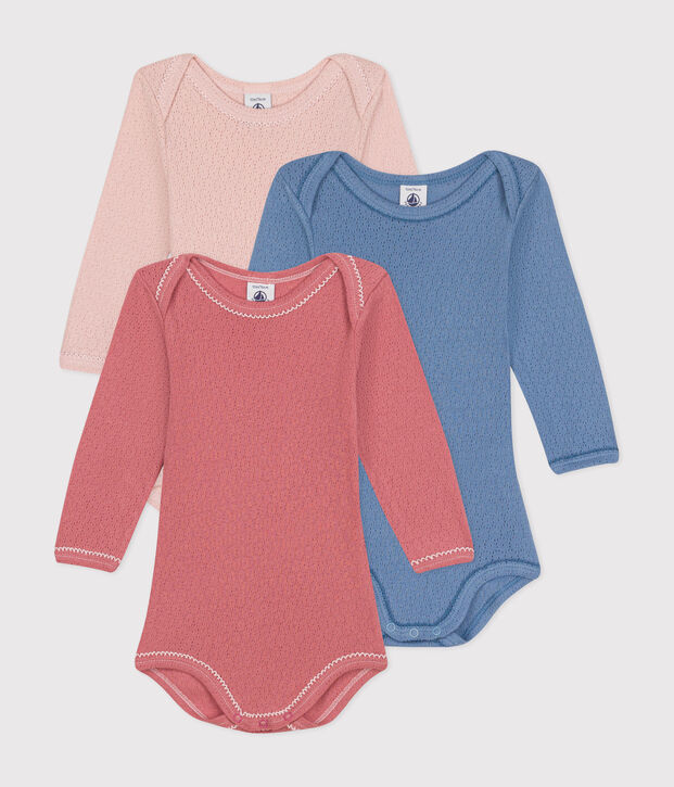 Lot de 3 bodies manches longues en coton b&eacute;b&eacute; multicouleur