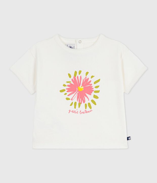 Katoenen T-shirt met korte mouwen en bloemmotiefje voor baby's wit