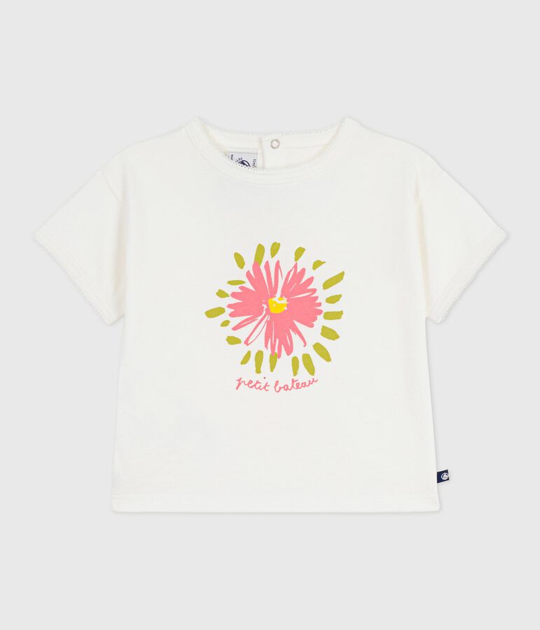 Katoenen T-shirt met korte mouwen en bloemmotiefje voor baby's wit