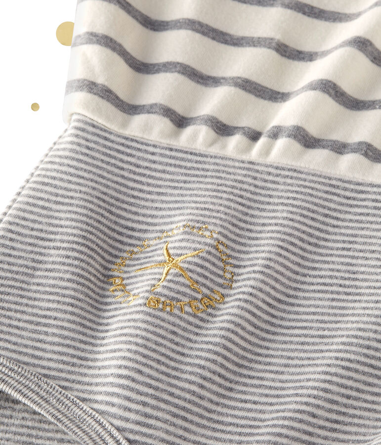 Damesbody met lange mouwen. Petit bateau x Marie-Agn&egrave;s Gillot wit/grijs