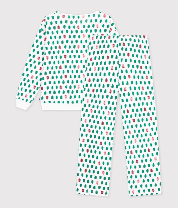 Katoenen damespyjama met dennenprint wit/multicouleur