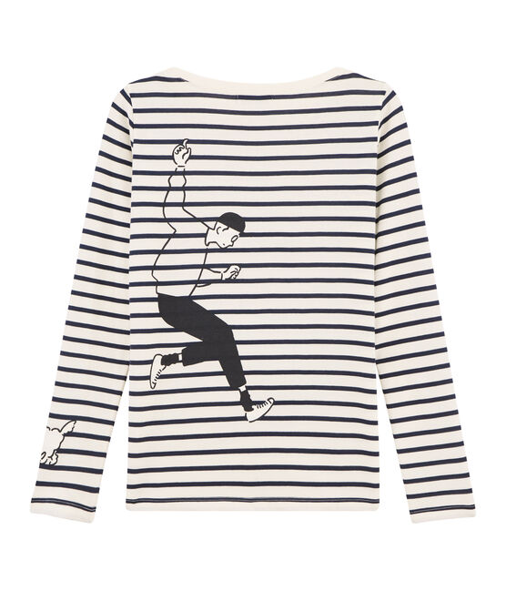 Tee shirt marinière femme beige COQUILLE/bleu SMOKING