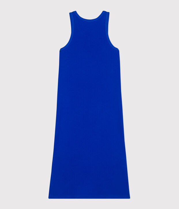 Robe d&eacute;bardeur longue femme en coton bleu