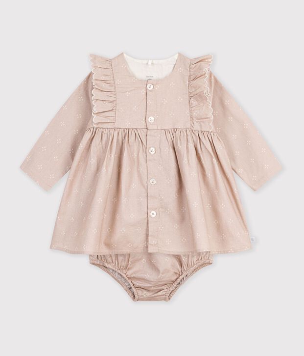 Katoenen babyjurkje met print ecru/wit