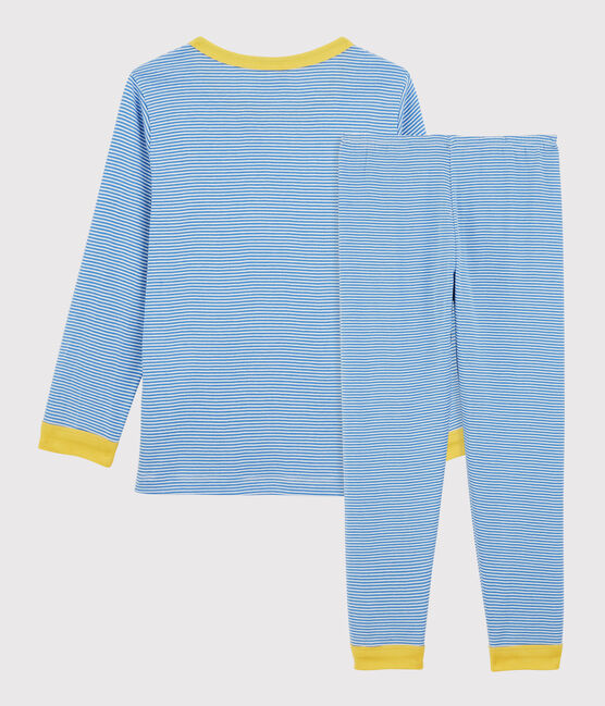 Pyjama rayé milleraies en coton enfant bleu BRASIER/gris MARSHMALLOW