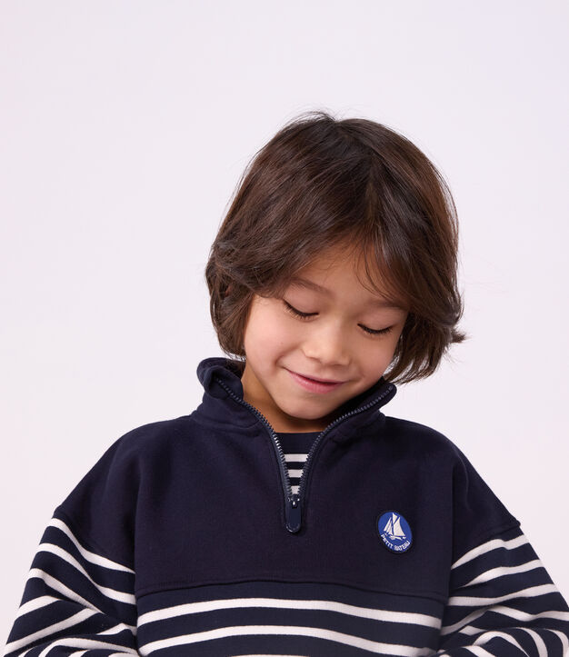 Katoenen sweatshirt met strepen en schipperskraag voor kinderen blauw/wit
