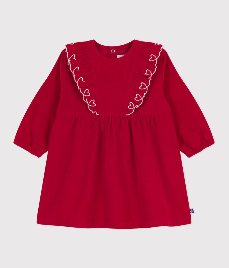 Robe b&eacute;b&eacute; en velours c&ocirc;tel&eacute; manches longues unie rouge