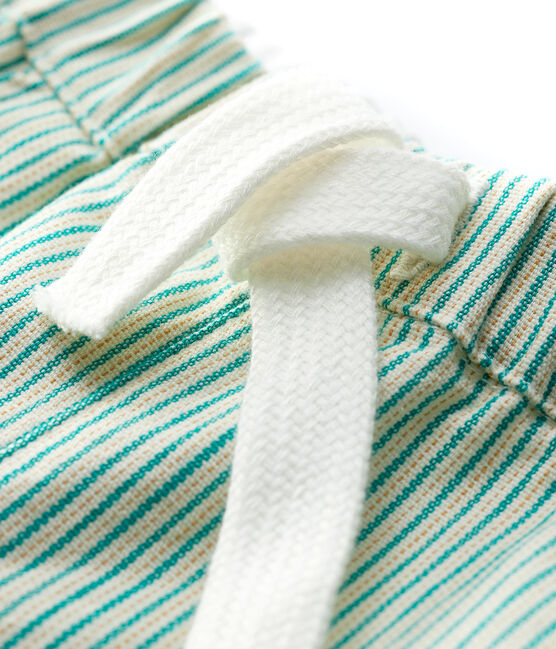 Short rayé en serge craquante bébé garçon blanc MARSHMALLOW/vert GAZON