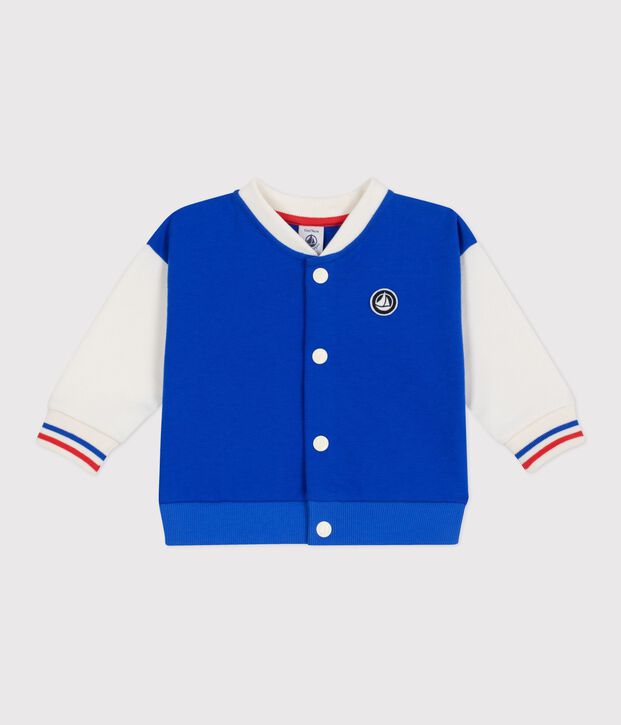 Katoenen jasje in campusstijl met colorblock voor baby's blauw/ecru