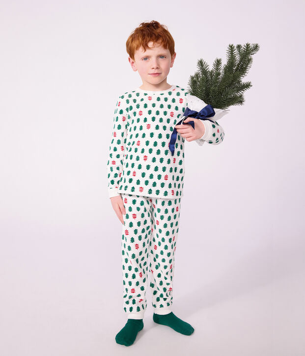 Fluwelen kinderpyjama met print wit/multicouleur