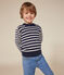 Gestreepte kindertrui in wol en katoen blauw SMOKING/wit MARSHMALLOW