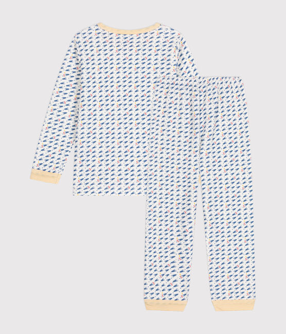 Kinderpyjama van velours met raketjesprint wit MARSHMALLOW/wit MULTICO