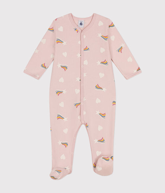 Babypyjama van geruwde fleece met sterretjes en hartjesprint roze SALINE/wit MULTICO