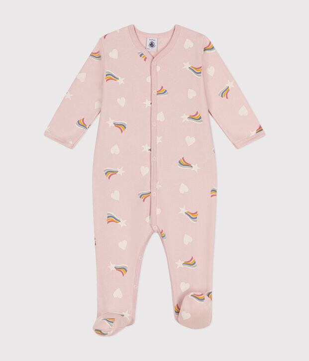 Pyjama en molleton gratt&eacute; imprim&eacute; &eacute;toiles et c&oelig;urs b&eacute;b&eacute; rose/multicouleur