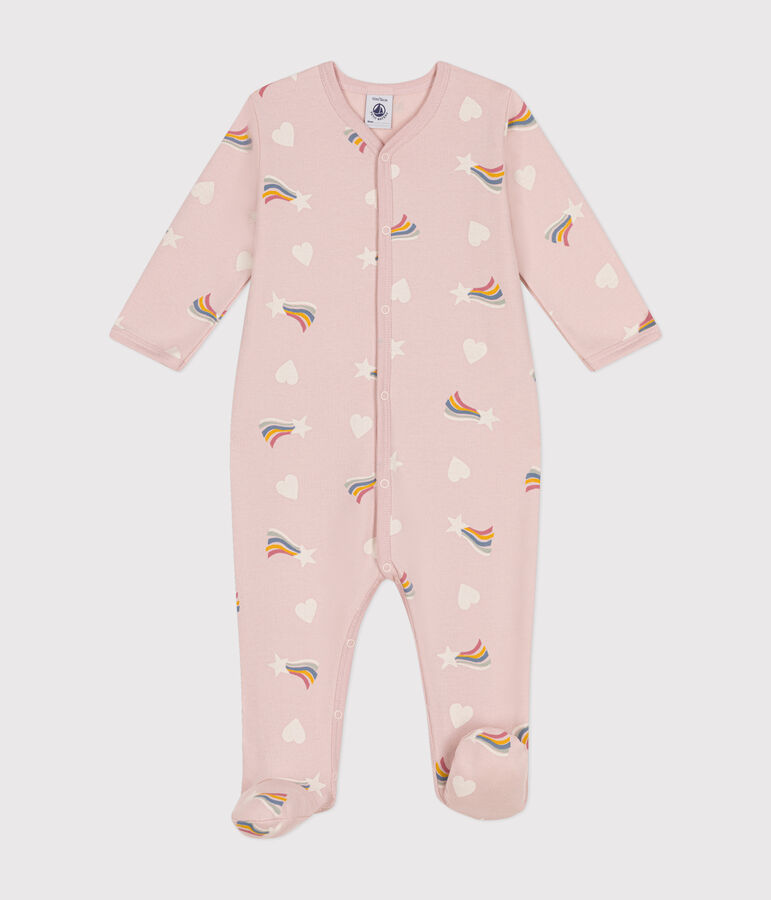Babypyjama van geruwde fleece met sterretjes en hartjesprint roze/multicouleur