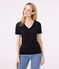 L'Iconique, T-shirt met korte mouw van effen ribstof voor dames zwart BLACK