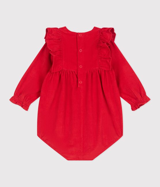 Combinaison courte bébé en velours à smocks et volants rouge TERKUIT